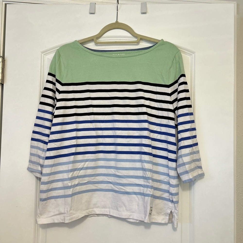 Talbots Mint Green and Blue Striped Long Sleeve Top size XLp (petite)